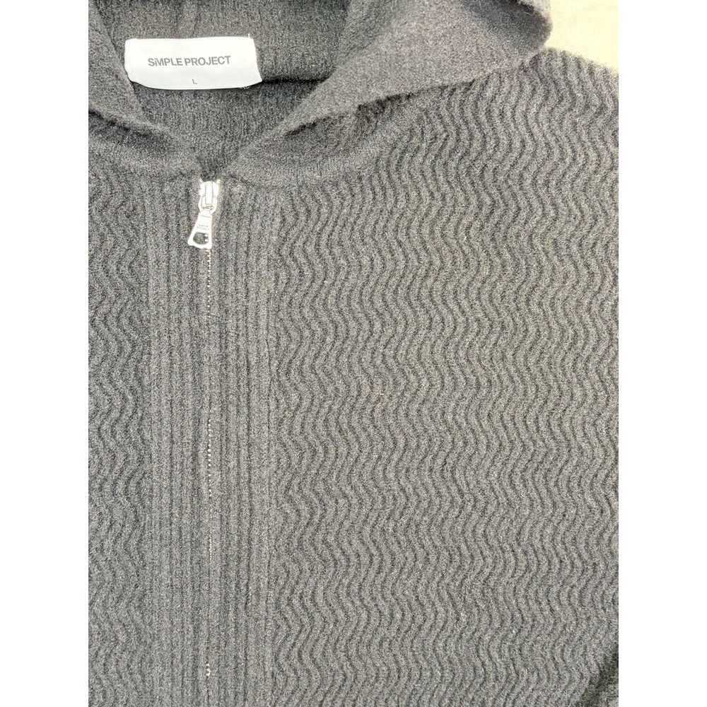 Simple Project Black Wavy Textured Knit Zip Up Hoodie Mens Large Excellent